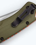 Benchmade Taggedout Pocket Clip Detail - OD Green G10 Handle Close Up | Benchmade Knife Co.