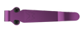 Purple metal clip with two black screws and embossed bird logo, shown in side view.