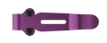 Purple metal custom clip with two black screws and a central slot, shown in side view.