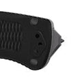 Black textured back spacer with mounting holes, side view.