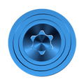 Blue anodized aluminum barrel spacer with hex socket, top-down view.