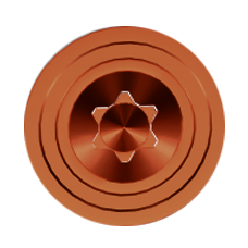 Copper circular thumb lug with central star-shaped grip, viewed from directly above against a white background.