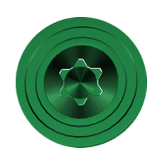 Green circular barrel spacer with concentric rings and central star-shaped nut, top-down view.