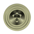 Gold barrel spacer with concentric rings and central star-shaped detail, viewed from above.