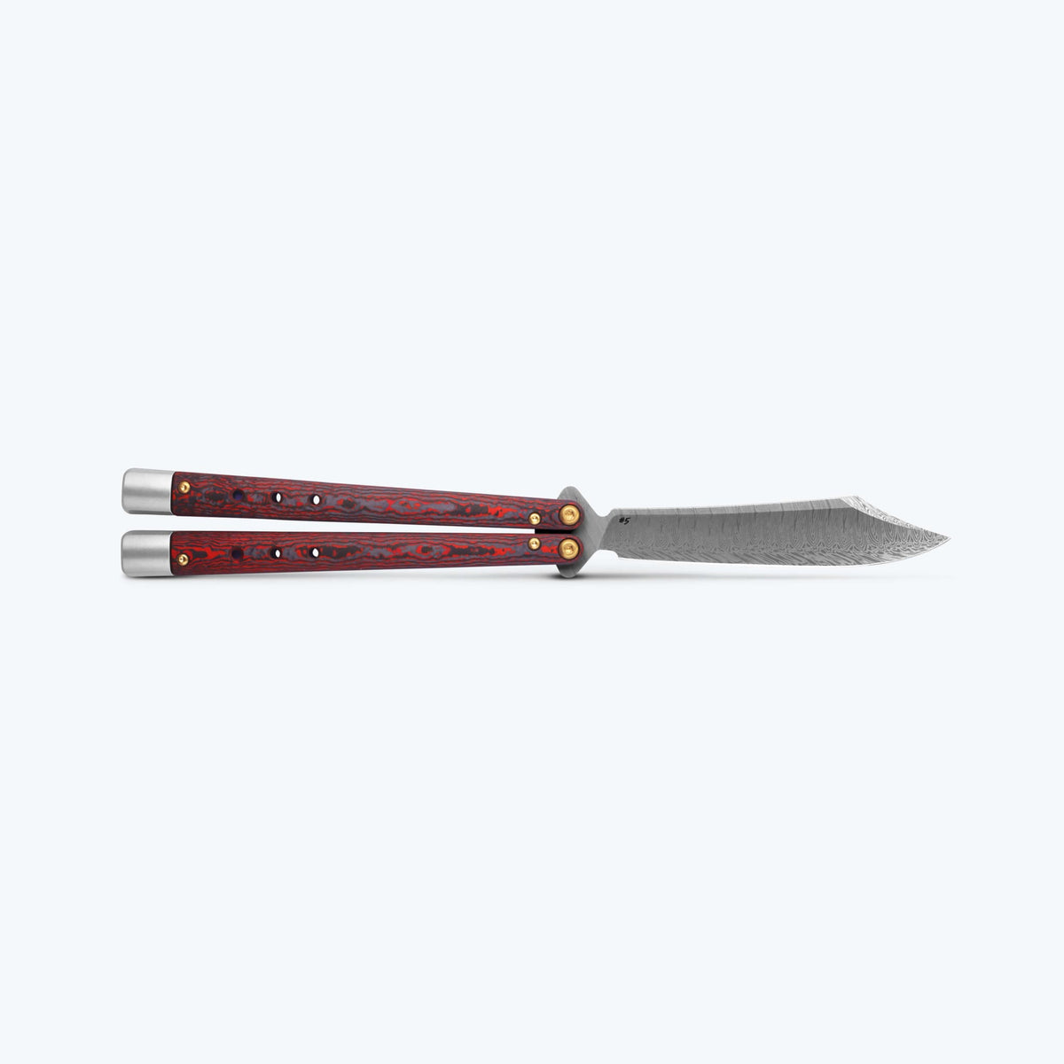 Necron™ Lava Flow Red back view open butterfly knife damascus blade | Benchmade Knife Co.