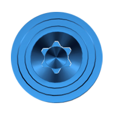 Blue anodized aluminum barrel spacer with star-shaped center, viewed from the top.