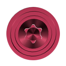 Red metallic barrel spacer with star-shaped center detail, viewed from the front.