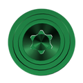 Green metallic barrel spacer with concentric rings and a star-shaped center cutout.