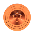 Copper barrel spacer with star-shaped center and concentric rings, viewed from above