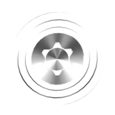 Circular silver barrel spacer with a central star-shaped cutout and concentric grooves.